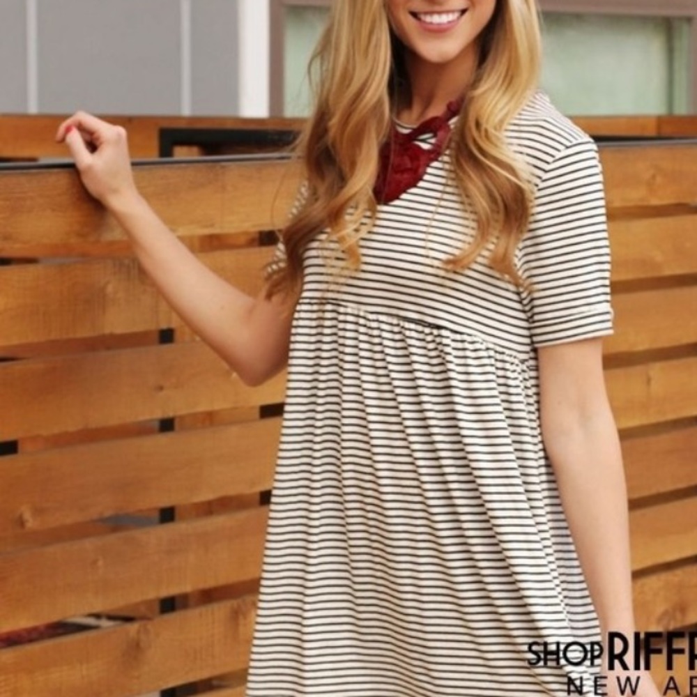 Audrey 3+1 black and cream striped babydoll dress